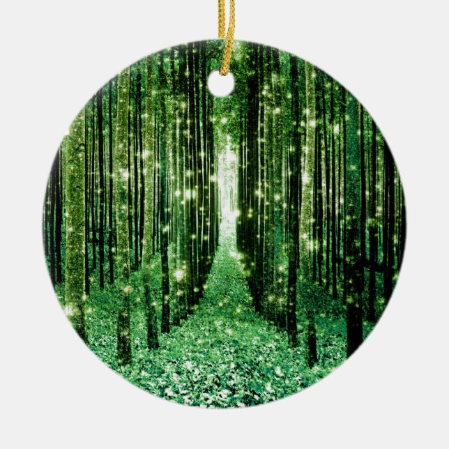 Magisk Skog Grön Mysterium Julgransprydnad Keramik (Framsidan)