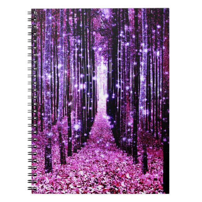 Magisk skog lila rosa anteckningsbok med spiral (Framsidan)