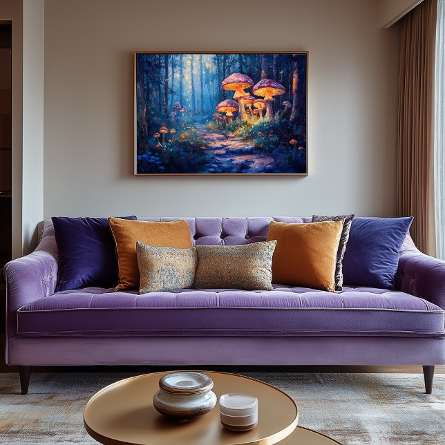 Magisk skog med lysande svamp canvastryck (Mushrooms Artwork)