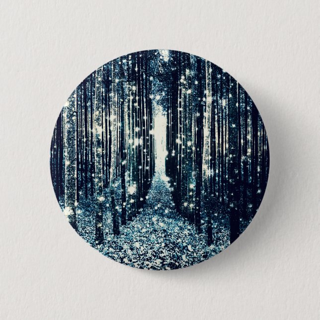 Magisk Skog Teal Grå Elegans Knapp (Framsida)