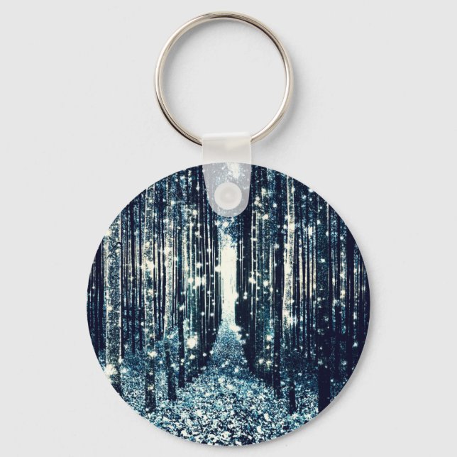 Magisk Skog Teal Grå Elegans Nyckelring (Framsida)