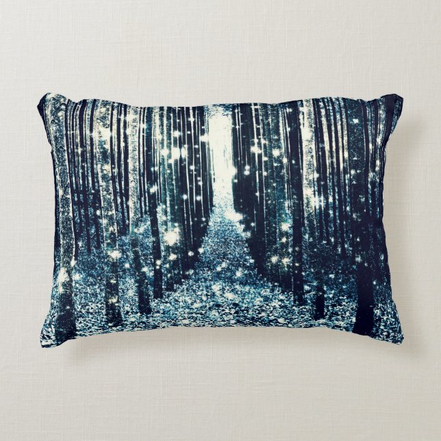 Magisk Skog Teal Grå Elegans Prydnadskudde (Framsidan)