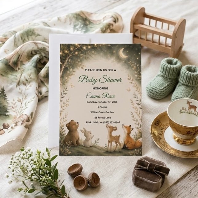 Magisk Skogs Natt Baby Shower Inbjudningar (Skapare uppladdad)