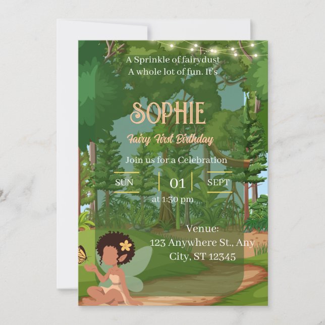 Magisk Skogsälva med Fjäril  Inbjudningar (Framsida)