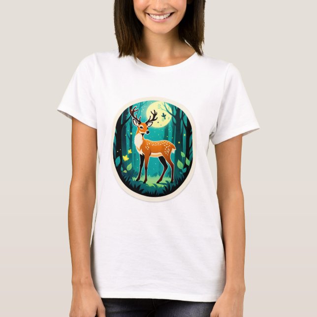 Magisk Skogsmark med Hjort T Shirt (Framsida)