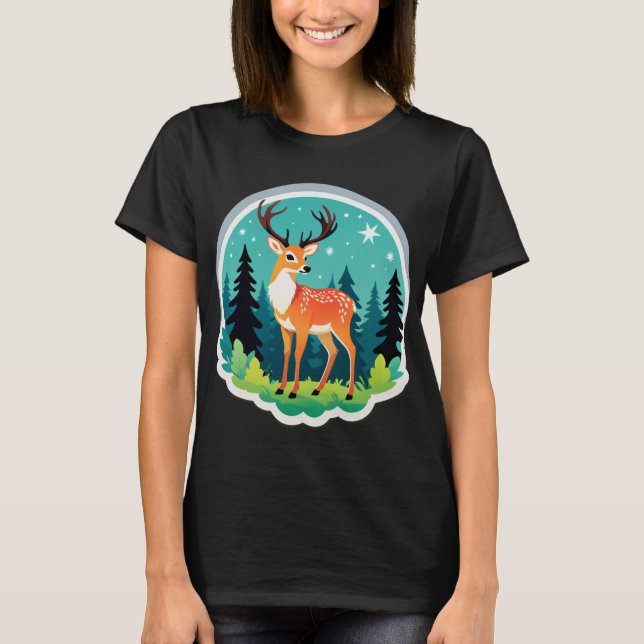 Magisk Skogsmark med Hjort T Shirt (Framsida)