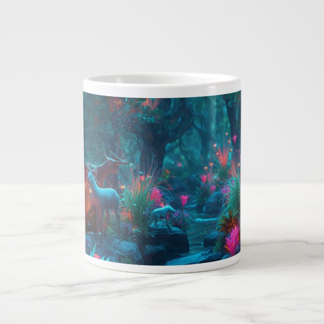 Magisk skogsscen med hjort kaffemugg jumbo mugg (Framsidan)