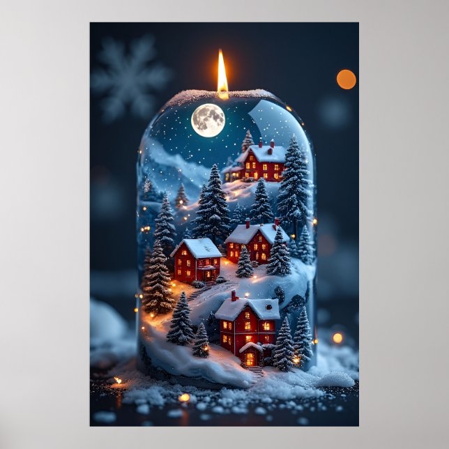 Magisk Snöglob Ljusstake – Mysig jul Poster (Framsidan)