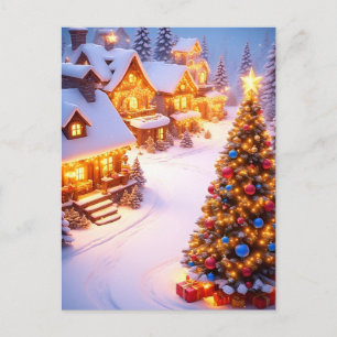 🎄 Magisk snöig byscen ❄️Festiv jul Vykort