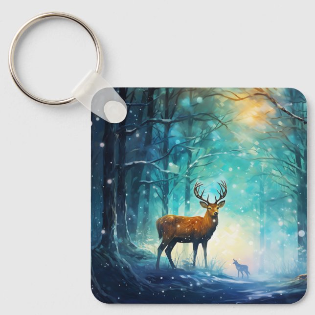 Magisk Snöig Skog Konst-82109 Nyckelring (Framsida)