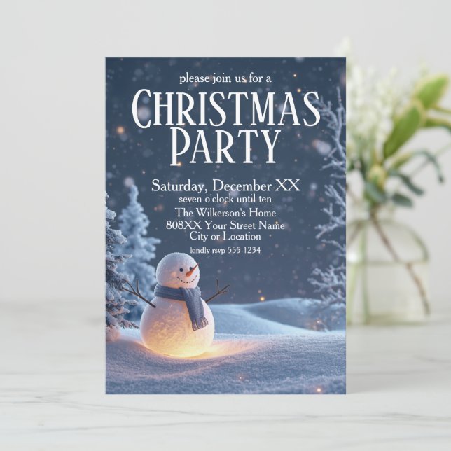 Magisk snöman på en vinterkväll julfest inbjudningar (Stående Fram)