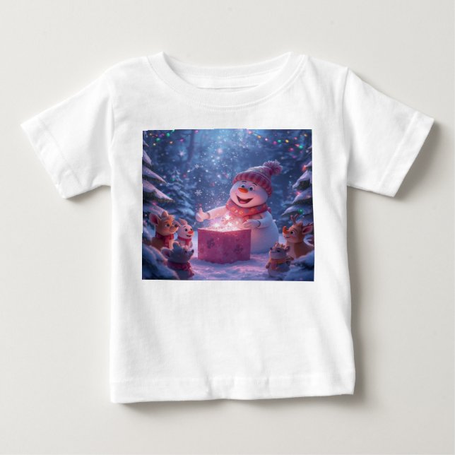 Magisk Snömannen Julpresent Scen T Shirt (Framsida)