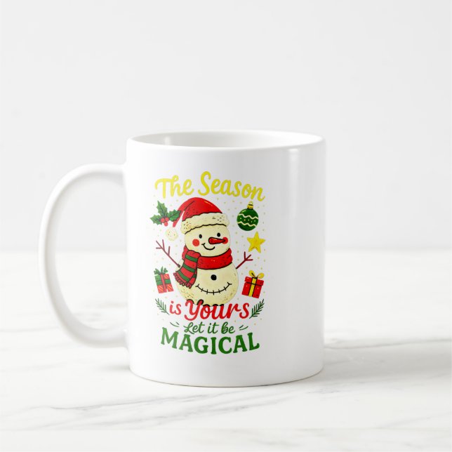 Magisk Snömannen Klassisk Jul Mysig Vinterstämning Kaffemugg (Vänster)
