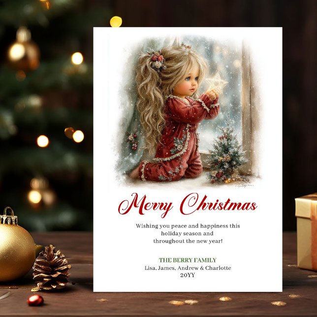 Magisk Söt Liten Flickas Högtidsstämning Hälsning Julkort (Magical Cute Little Girl Holiday Scene Greeting Card

)