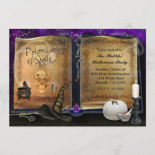 MAGISK SPELLBOK Halloween-häxinvitation #2 Inbjudningar