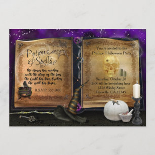 MAGISK SPELLBOK Halloween Häxparty Inbjudan