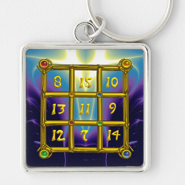 MAGISK SQUARE 33, Blue Lila Black Fyrkantig Silverfärgad Nyckelring (Framsidan)