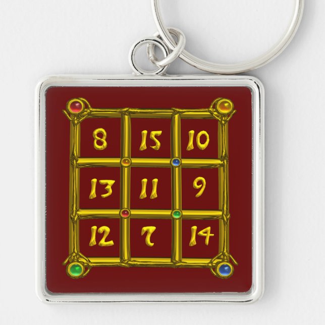 MAGISK SQUARE 33, Red Fyrkantig Silverfärgad Nyckelring (Framsidan)