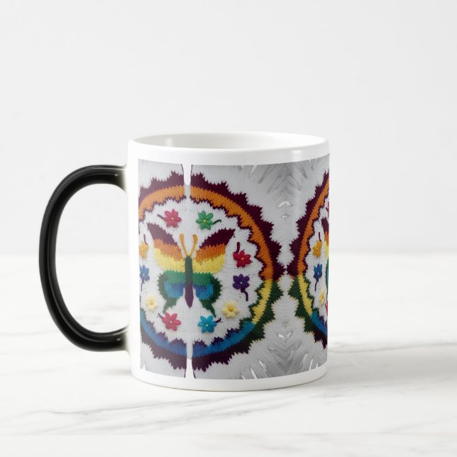 Magisk stickad fjäril & blommor mugg (Vänster)
