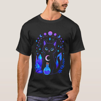 Magisk svart katt halvmåne förtrollad Hallowee T Shirt