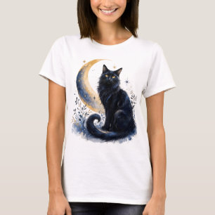 Magisk svart katt under månen PNG Boho gotisk t- T Shirt