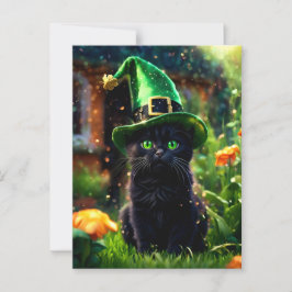 Magisk svart St. Patrick's Day kattunge Vykort