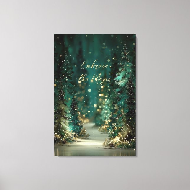Magisk tealgrön skog guld bokeh canvastryck (Framsida)