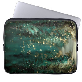 Magisk tealgrön skog guld bokeh laptop fodral