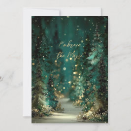 Magisk Tealgrön Skog Guld Bokeh Platt Kort