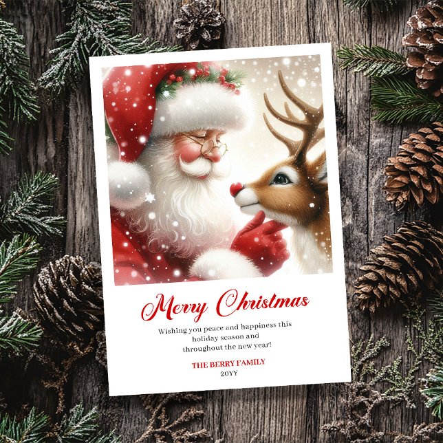 Magisk tomte med Rudolf klassiskt julkort (Magical Santa With Rudolph Classic Christmas Greeting Card)