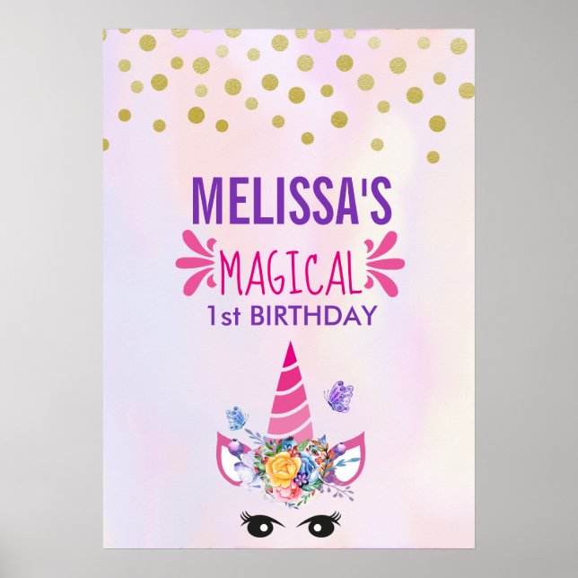 Magisk trendig Rosa Enhörning Födelsedag Poster (Framsidan)