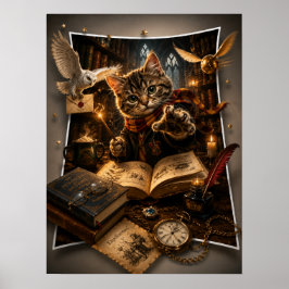 Magisk Trollkarls Katt 3D Utstansig Fantasy Väggko Poster