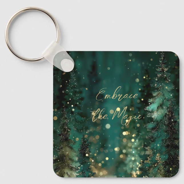 Magisk turkos grön skog guld bokeh nyckelring (Framsida)