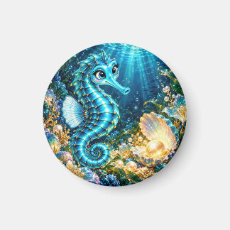 Magisk Turkos Sjöhäst & Guld Pärl Undervattens Magnet
