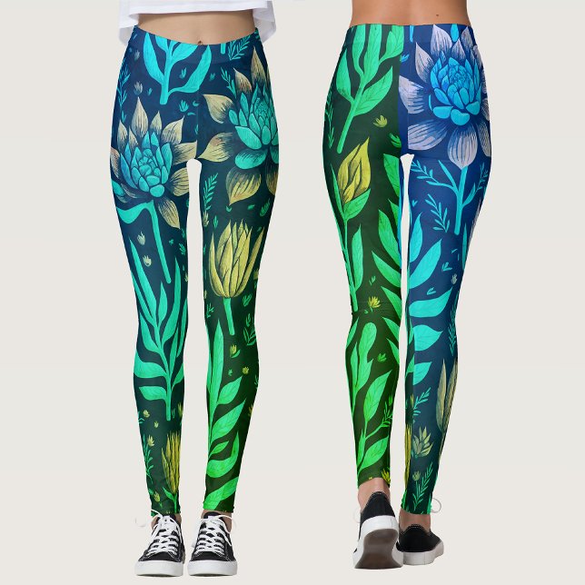 Magisk turkos trädgårds suckulent blomster mönster leggings (Skapare uppladdad)