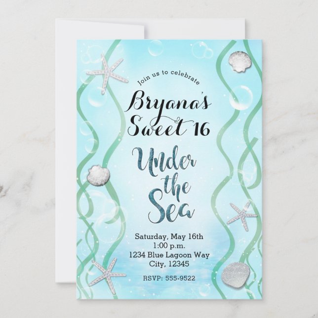 Magisk under Sea Soft Blue Sweet 16 Birthday Inbjudningar (Framsida)