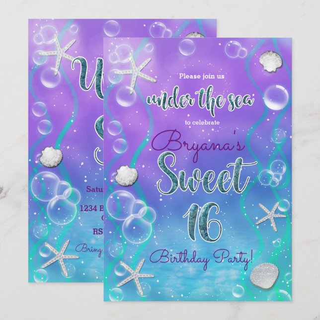 Magisk under Sea Sweet 16 16:e Födelsedagsfesten Inbjudningar (Fram/baksida)