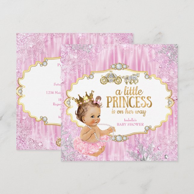 Magisk vagn prinsessa baby shower rosa inbjudningar (Fram/baksida)