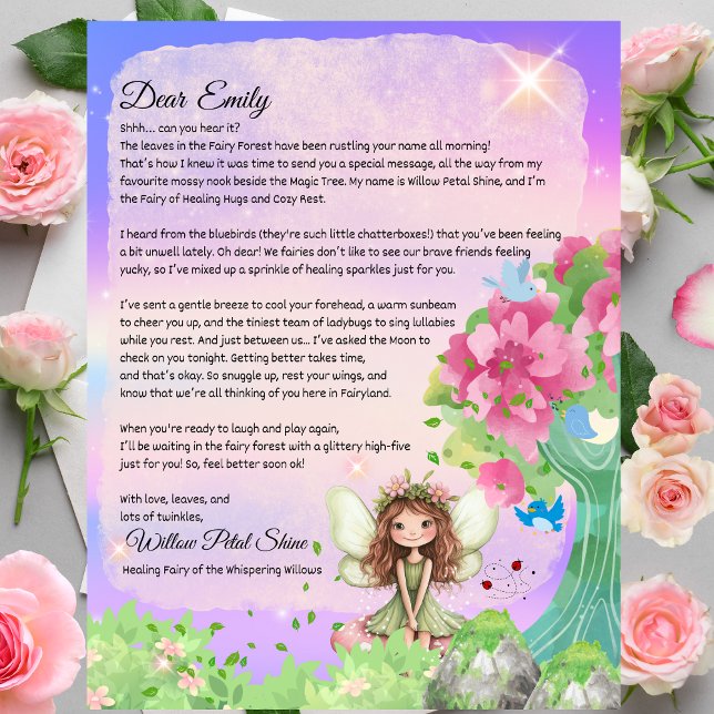 Magisk välkommen-älva presentbrev för barn (Get Well Soon Fairy Letter – Beautiful Healing Personalized Letter from Willow Petal Shine  )