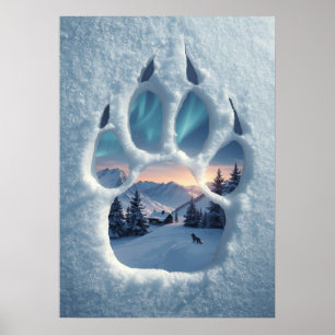 Magisk vargfotsavtryck vinterlandskap poster