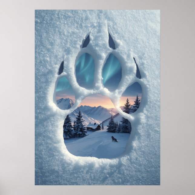 Magisk vargfotsavtryck vinterlandskap poster (Framsidan)