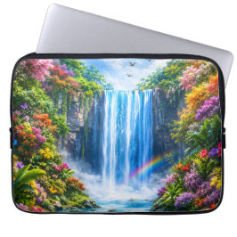 Magisk vattenfall med regnbåge och färgglada blomm laptop fodral