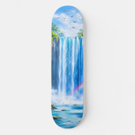 Magisk vattenfall med regnbåge och färgglada blomm mini skateboard bräda 18,5 cm