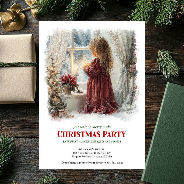 Magisk viktoriansk liten flicka som väntar på tomt inbjudningar (Magical Victorian Little Girl Awaiting Santa Download Invite)