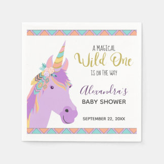 Magisk Vild en Cute Lila Unicorn Baby Shower Pappersservett