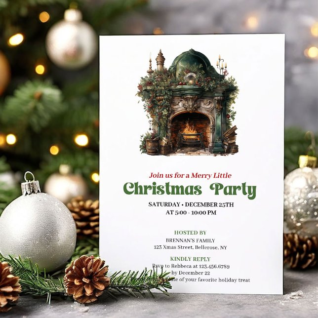 Magisk vintage jul eldstad fest inbjudan (Magical vintage Christmas angel party invitation

)
