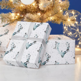 Magisk vinter Hjorthuvud Silverblå snö jul Presentpapper