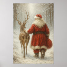 Magisk Vinter Santa & Ren Promenad Affisch Papper
