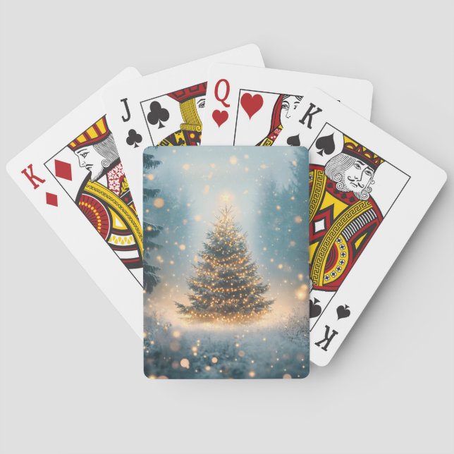 Magisk Vinter Snöig Skog Julgran Casinokort (Baksidan)