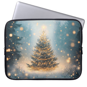 Magisk vinter snöig skog julgran laptop fodral